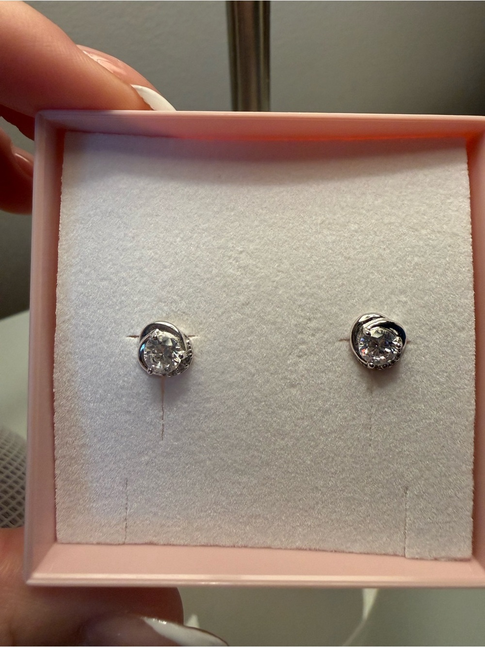 Amor Silver Crystal Knot Stud Earrings - Clear